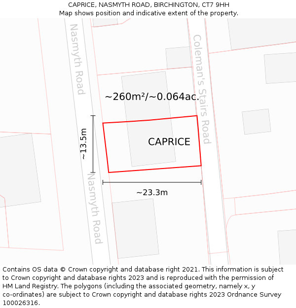 CAPRICE, NASMYTH ROAD, BIRCHINGTON, CT7 9HH: Plot and title map