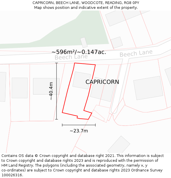 CAPRICORN, BEECH LANE, WOODCOTE, READING, RG8 0PY: Plot and title map