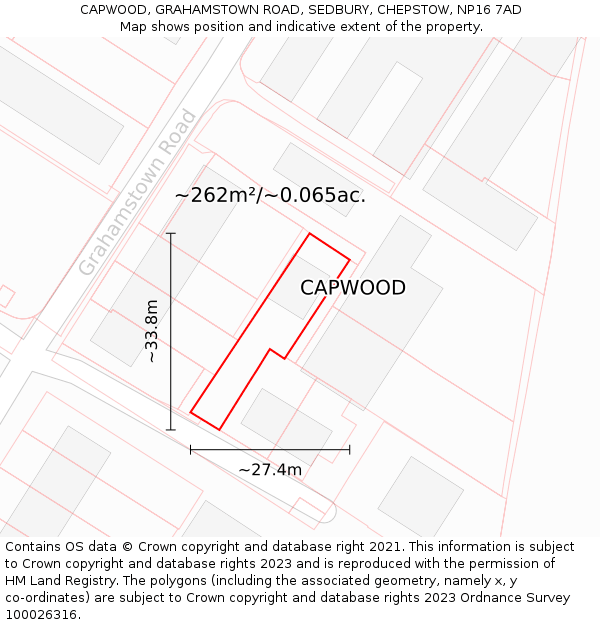CAPWOOD, GRAHAMSTOWN ROAD, SEDBURY, CHEPSTOW, NP16 7AD: Plot and title map