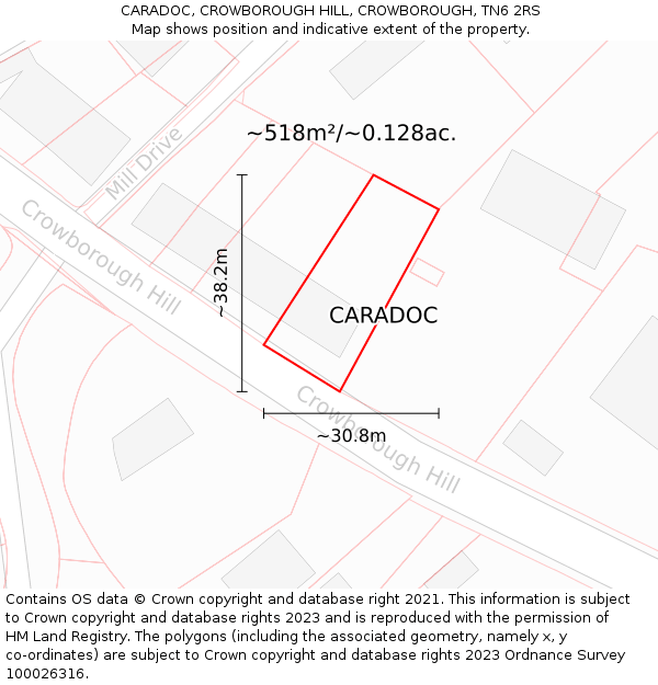 CARADOC, CROWBOROUGH HILL, CROWBOROUGH, TN6 2RS: Plot and title map