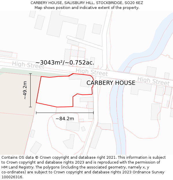 CARBERY HOUSE, SALISBURY HILL, STOCKBRIDGE, SO20 6EZ: Plot and title map