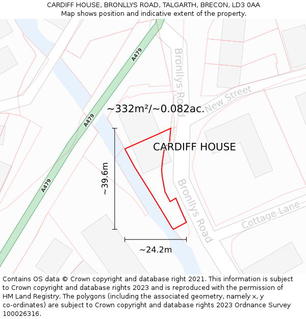 CARDIFF HOUSE, BRONLLYS ROAD, TALGARTH, BRECON, LD3 0AA: Plot and title map