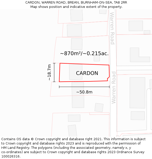 CARDON, WARREN ROAD, BREAN, BURNHAM-ON-SEA, TA8 2RR: Plot and title map