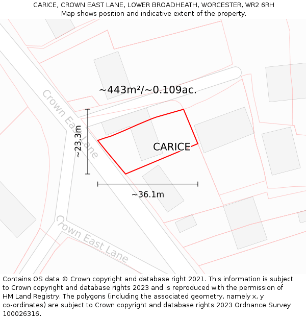 CARICE, CROWN EAST LANE, LOWER BROADHEATH, WORCESTER, WR2 6RH: Plot and title map