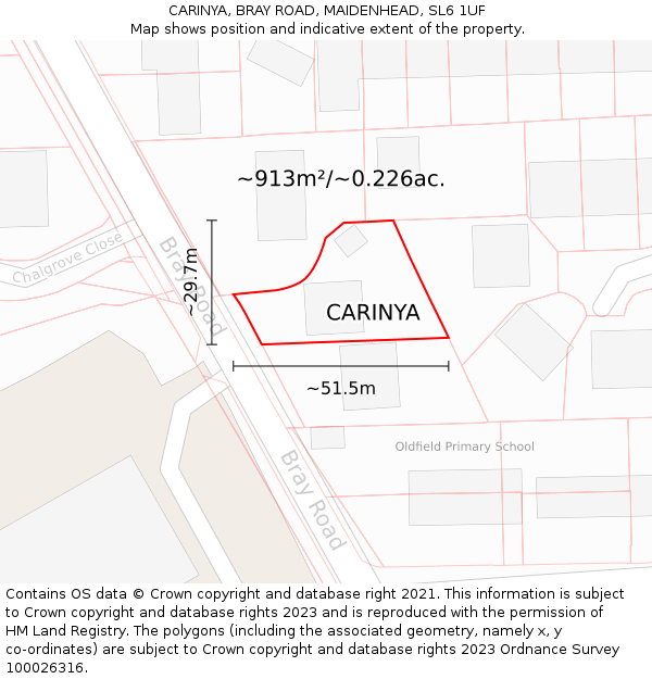 CARINYA, BRAY ROAD, MAIDENHEAD, SL6 1UF: Plot and title map