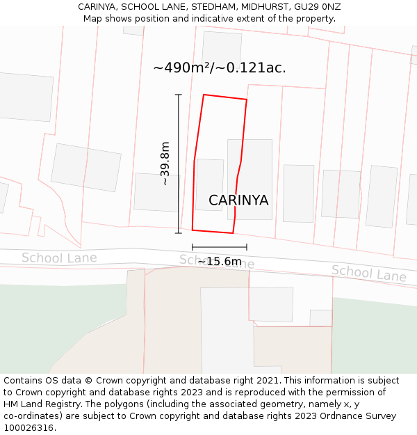 CARINYA, SCHOOL LANE, STEDHAM, MIDHURST, GU29 0NZ: Plot and title map