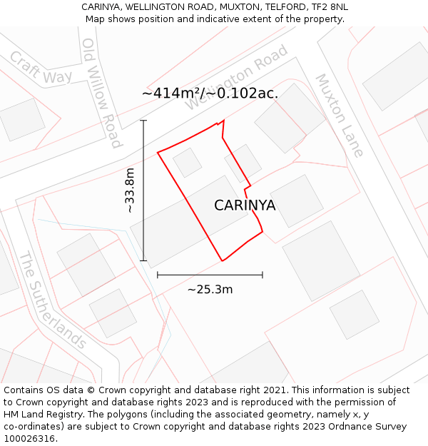 CARINYA, WELLINGTON ROAD, MUXTON, TELFORD, TF2 8NL: Plot and title map