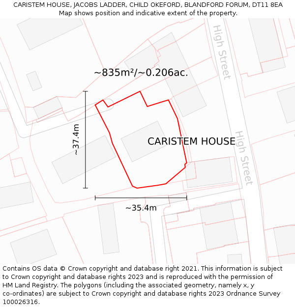 CARISTEM HOUSE, JACOBS LADDER, CHILD OKEFORD, BLANDFORD FORUM, DT11 8EA: Plot and title map