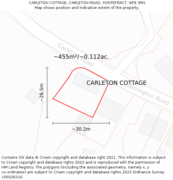 CARLETON COTTAGE, CARLETON ROAD, PONTEFRACT, WF8 3RN: Plot and title map