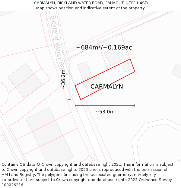 CARMALYN, BICKLAND WATER ROAD, FALMOUTH, TR11 4SD: Plot and title map