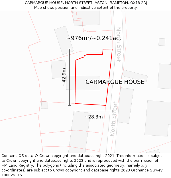 CARMARGUE HOUSE, NORTH STREET, ASTON, BAMPTON, OX18 2DJ: Plot and title map