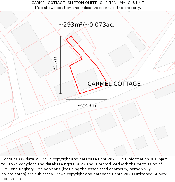 CARMEL COTTAGE, SHIPTON OLIFFE, CHELTENHAM, GL54 4JE: Plot and title map