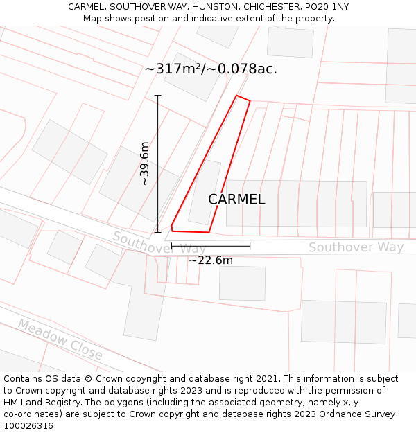 CARMEL, SOUTHOVER WAY, HUNSTON, CHICHESTER, PO20 1NY: Plot and title map