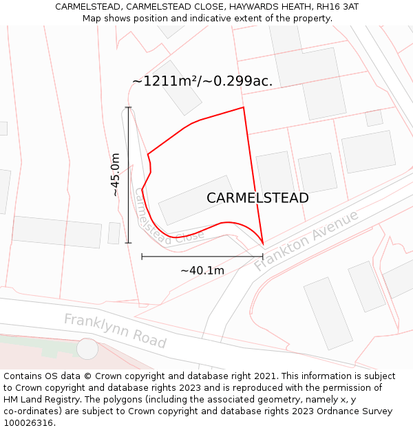 CARMELSTEAD, CARMELSTEAD CLOSE, HAYWARDS HEATH, RH16 3AT: Plot and title map