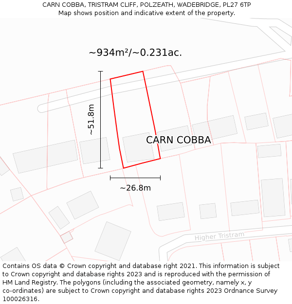 CARN COBBA, TRISTRAM CLIFF, POLZEATH, WADEBRIDGE, PL27 6TP: Plot and title map