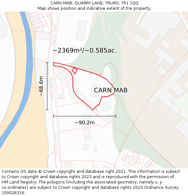 CARN MAB, QUARRY LANE, TRURO, TR1 1QQ: Plot and title map