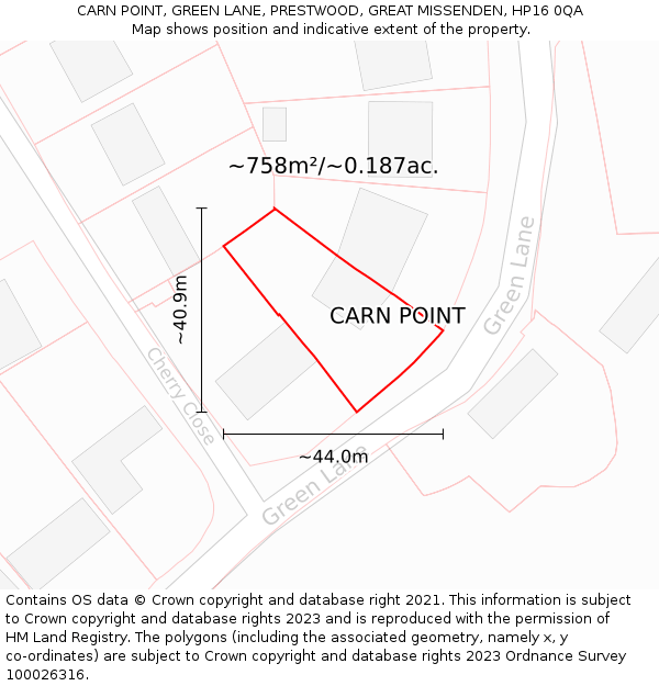 CARN POINT, GREEN LANE, PRESTWOOD, GREAT MISSENDEN, HP16 0QA: Plot and title map