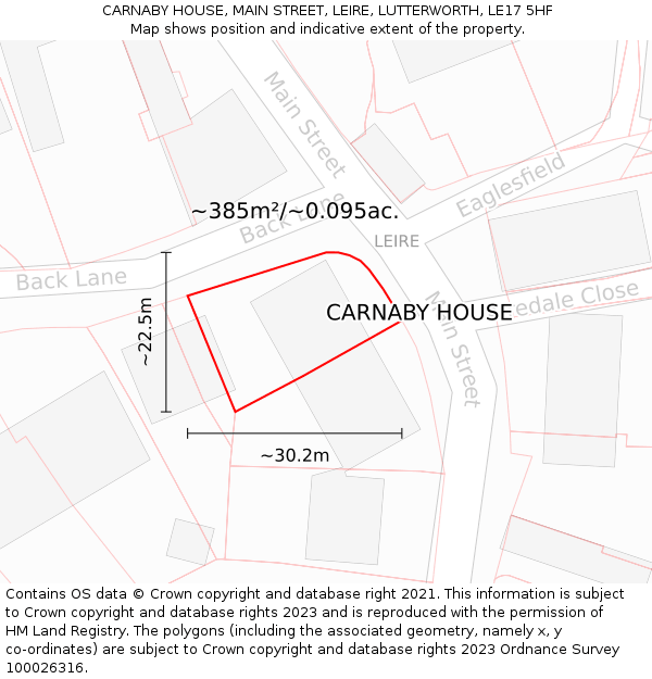 CARNABY HOUSE, MAIN STREET, LEIRE, LUTTERWORTH, LE17 5HF: Plot and title map