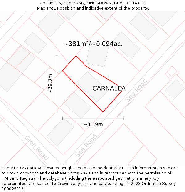 CARNALEA, SEA ROAD, KINGSDOWN, DEAL, CT14 8DF: Plot and title map