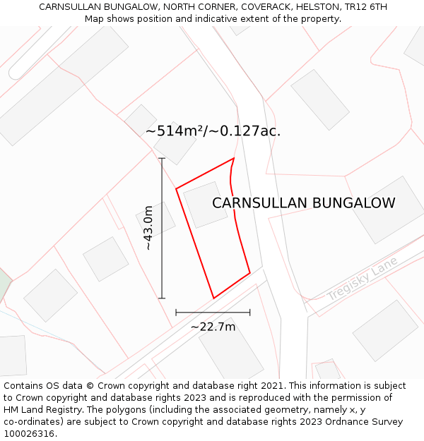 CARNSULLAN BUNGALOW, NORTH CORNER, COVERACK, HELSTON, TR12 6TH: Plot and title map