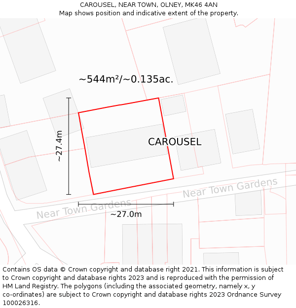 CAROUSEL, NEAR TOWN, OLNEY, MK46 4AN: Plot and title map