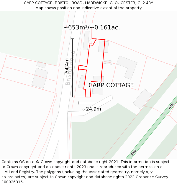 CARP COTTAGE, BRISTOL ROAD, HARDWICKE, GLOUCESTER, GL2 4RA: Plot and title map