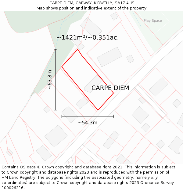 CARPE DIEM, CARWAY, KIDWELLY, SA17 4HS: Plot and title map