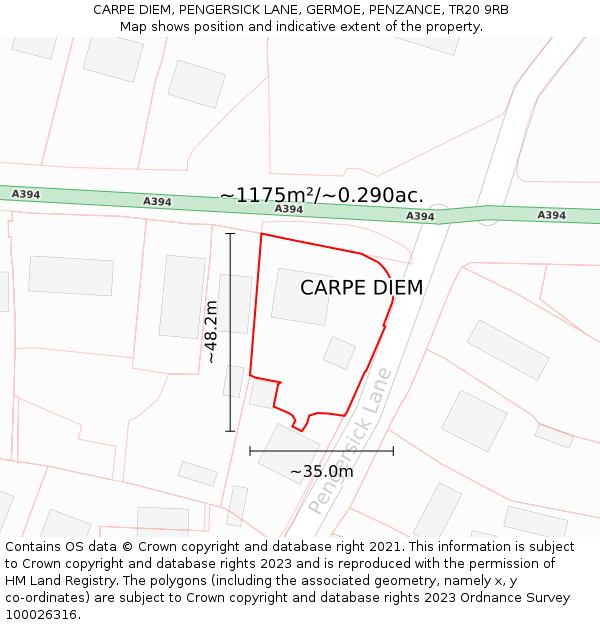 CARPE DIEM, PENGERSICK LANE, GERMOE, PENZANCE, TR20 9RB: Plot and title map