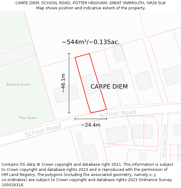 CARPE DIEM, SCHOOL ROAD, POTTER HEIGHAM, GREAT YARMOUTH, NR29 5LW: Plot and title map