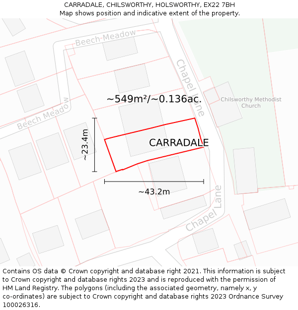 CARRADALE, CHILSWORTHY, HOLSWORTHY, EX22 7BH: Plot and title map