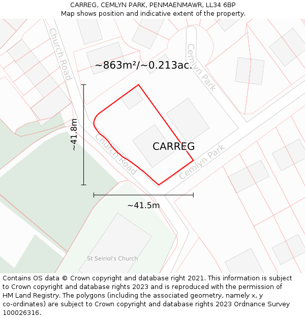 CARREG, CEMLYN PARK, PENMAENMAWR, LL34 6BP: Plot and title map