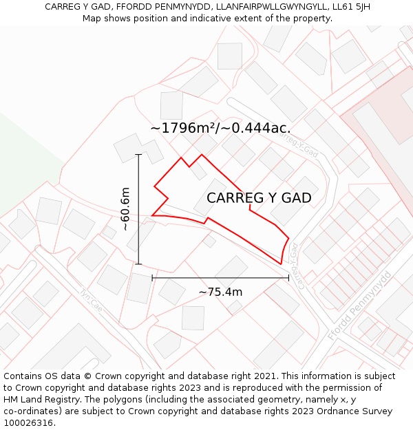 CARREG Y GAD, FFORDD PENMYNYDD, LLANFAIRPWLLGWYNGYLL, LL61 5JH: Plot and title map