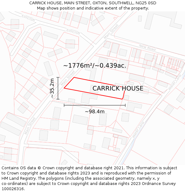 CARRICK HOUSE, MAIN STREET, OXTON, SOUTHWELL, NG25 0SD: Plot and title map