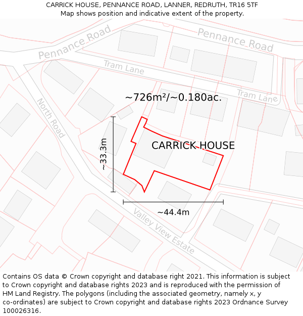 CARRICK HOUSE, PENNANCE ROAD, LANNER, REDRUTH, TR16 5TF: Plot and title map