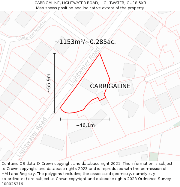 CARRIGALINE, LIGHTWATER ROAD, LIGHTWATER, GU18 5XB: Plot and title map