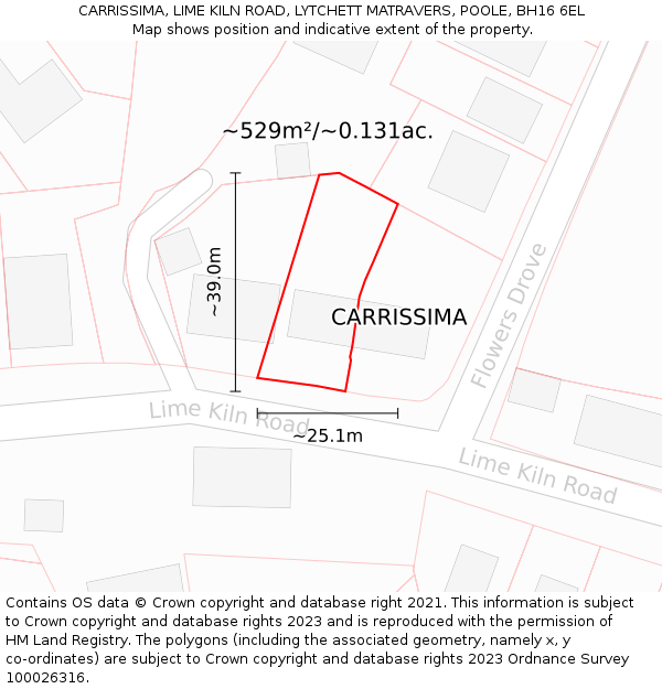 CARRISSIMA, LIME KILN ROAD, LYTCHETT MATRAVERS, POOLE, BH16 6EL: Plot and title map