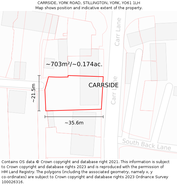 CARRSIDE, YORK ROAD, STILLINGTON, YORK, YO61 1LH: Plot and title map