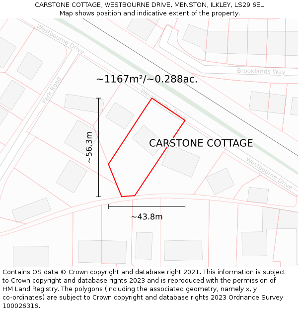 CARSTONE COTTAGE, WESTBOURNE DRIVE, MENSTON, ILKLEY, LS29 6EL: Plot and title map