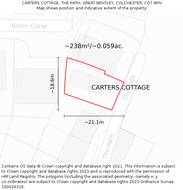 CARTERS COTTAGE, THE PATH, GREAT BENTLEY, COLCHESTER, CO7 8PN: Plot and title map