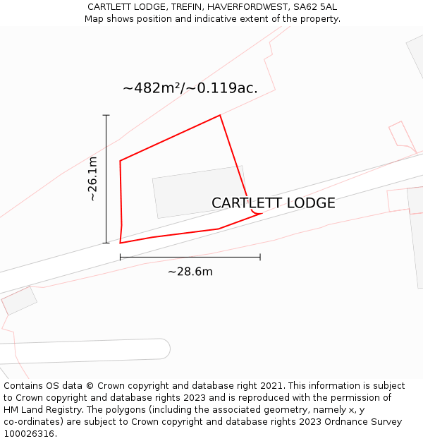 CARTLETT LODGE, TREFIN, HAVERFORDWEST, SA62 5AL: Plot and title map