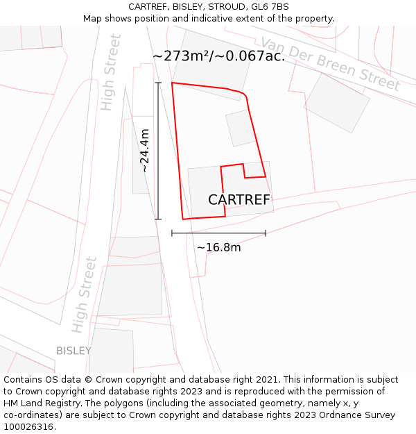 CARTREF, BISLEY, STROUD, GL6 7BS: Plot and title map