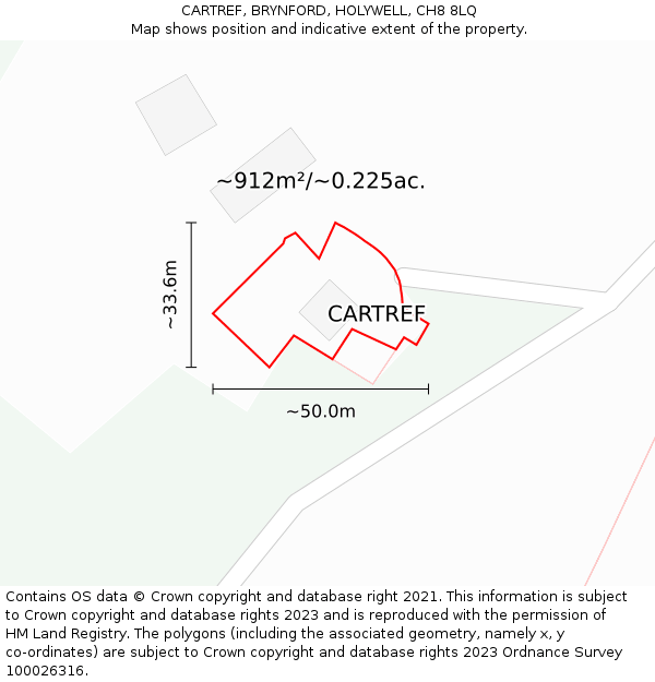 CARTREF, BRYNFORD, HOLYWELL, CH8 8LQ: Plot and title map