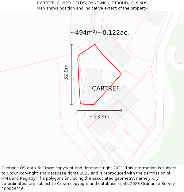 CARTREF, CHAPELFIELDS, RANDWICK, STROUD, GL6 6HS: Plot and title map