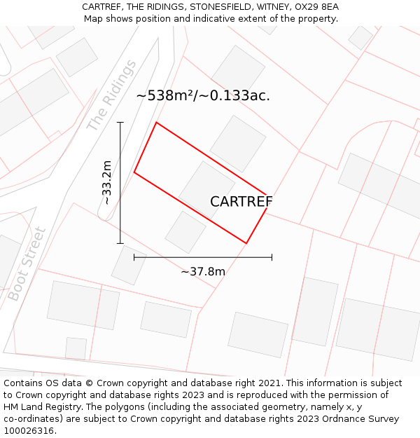 CARTREF, THE RIDINGS, STONESFIELD, WITNEY, OX29 8EA: Plot and title map