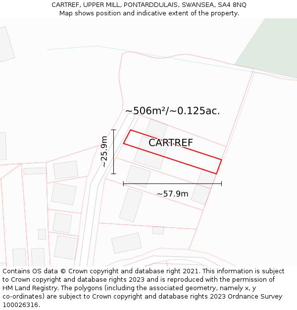 CARTREF, UPPER MILL, PONTARDDULAIS, SWANSEA, SA4 8NQ: Plot and title map