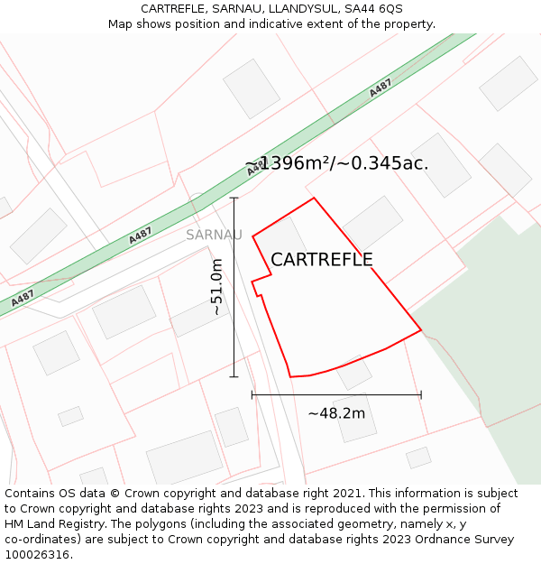 CARTREFLE, SARNAU, LLANDYSUL, SA44 6QS: Plot and title map