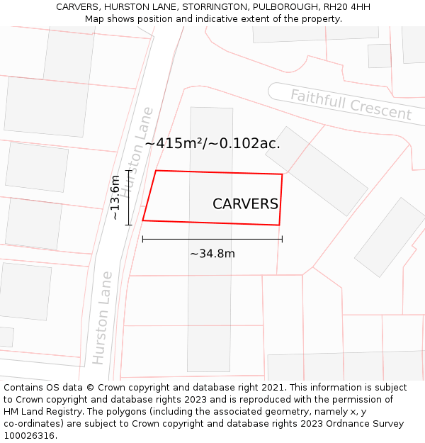 CARVERS, HURSTON LANE, STORRINGTON, PULBOROUGH, RH20 4HH: Plot and title map