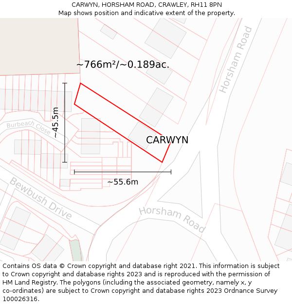 CARWYN, HORSHAM ROAD, CRAWLEY, RH11 8PN: Plot and title map