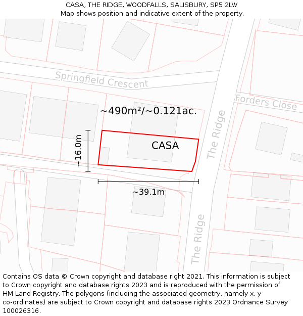 CASA, THE RIDGE, WOODFALLS, SALISBURY, SP5 2LW: Plot and title map