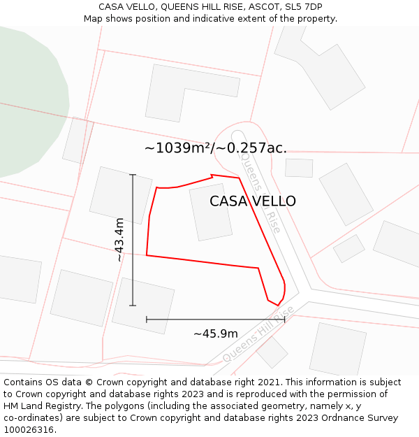 CASA VELLO, QUEENS HILL RISE, ASCOT, SL5 7DP: Plot and title map